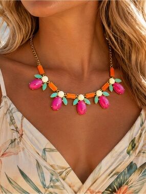 Kate Spade New York "Pucker Up" Pink Orange Enamel Statement Bib Necklace